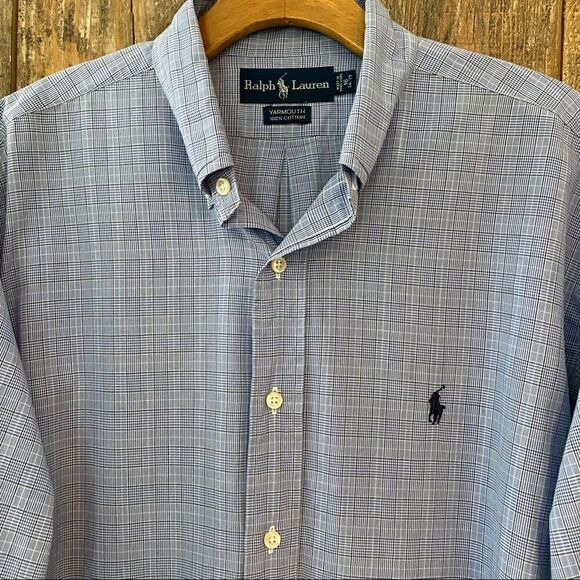 Ralph Lauren Men’s 16 34/35 Blue Pin Striped Collar Button Down Dress Shirt - Picture 4 of 8